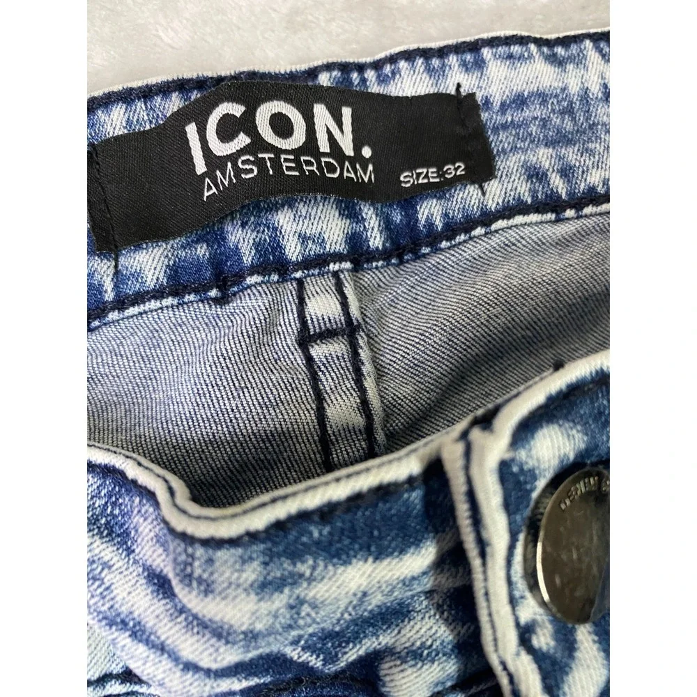 Icon‎ Amsterdam The Glitch Skinny Jeans Men 32 Blue Acid Wash Distressed Stripes